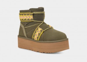 Botas Plataforma Ugg Classic Mini II Braid Mujer Verde Oliva | Argentina MAQKFIS-80