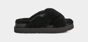 Chanclas Ugg Fuzz Sugar Cross Mujer Negras | Argentina GDOITCX-80