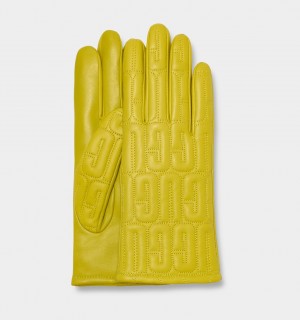 Guantes Ugg Leather Quilted Logo Mujer Amarillo | Argentina HQLDZVR-10