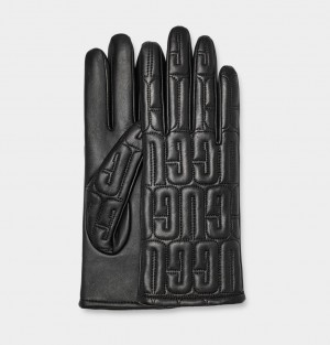 Guantes Ugg Leather Quilted Logo Mujer Negras | Argentina HCMGDNS-26