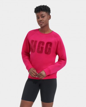 Sudadera Ugg Madeline Fuzzy Logo Crewneck Mujer Rosas Rojas Oscuro | Argentina VCMQIHE-92