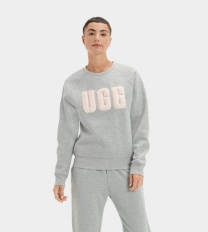 Sudadera Ugg Madeline Fuzzy Logo Crewneck Mujer Gris | Argentina CLQYFDI-59