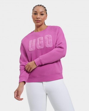 Sudadera Ugg Madeline Fuzzy Logo Crewneck Mujer Rosas | Argentina DCSPXWQ-85