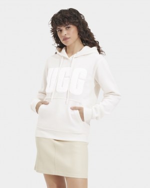 Sudadera con Capucha Ugg Rey Fuzzy Logo Mujer Blancas | Argentina XOFIBAC-15