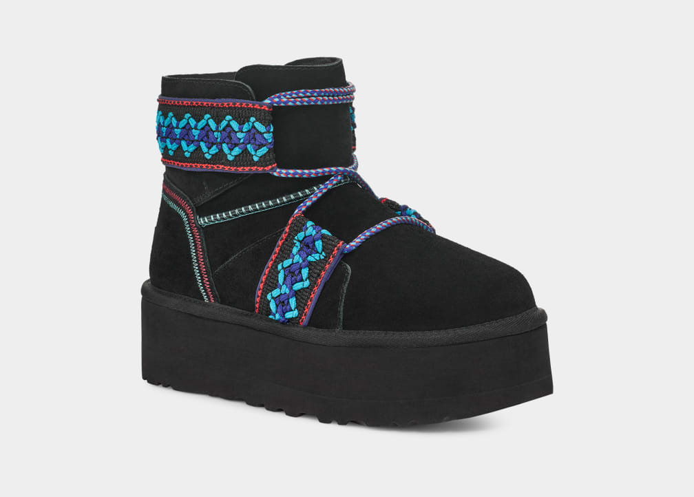 Botas Plataforma Ugg Classic Mini II Braid Mujer Negras | Argentina NYQOBZE-93