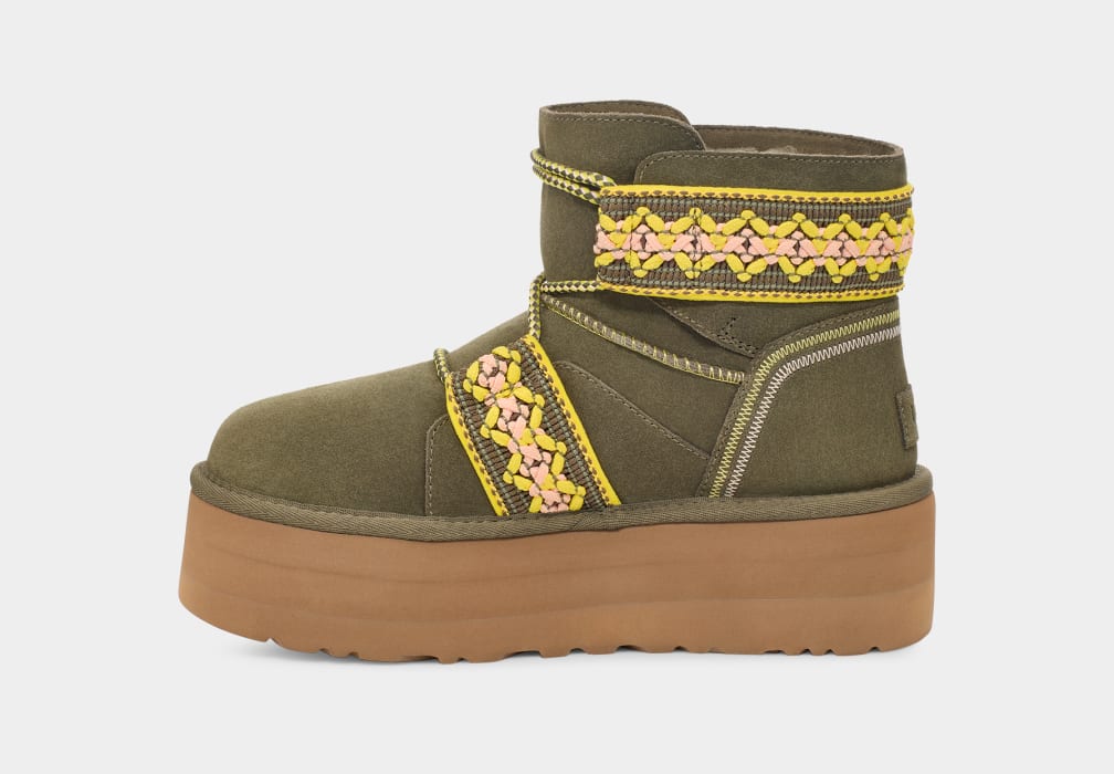 Botas Plataforma Ugg Classic Mini II Braid Mujer Verde Oliva | Argentina MAQKFIS-80