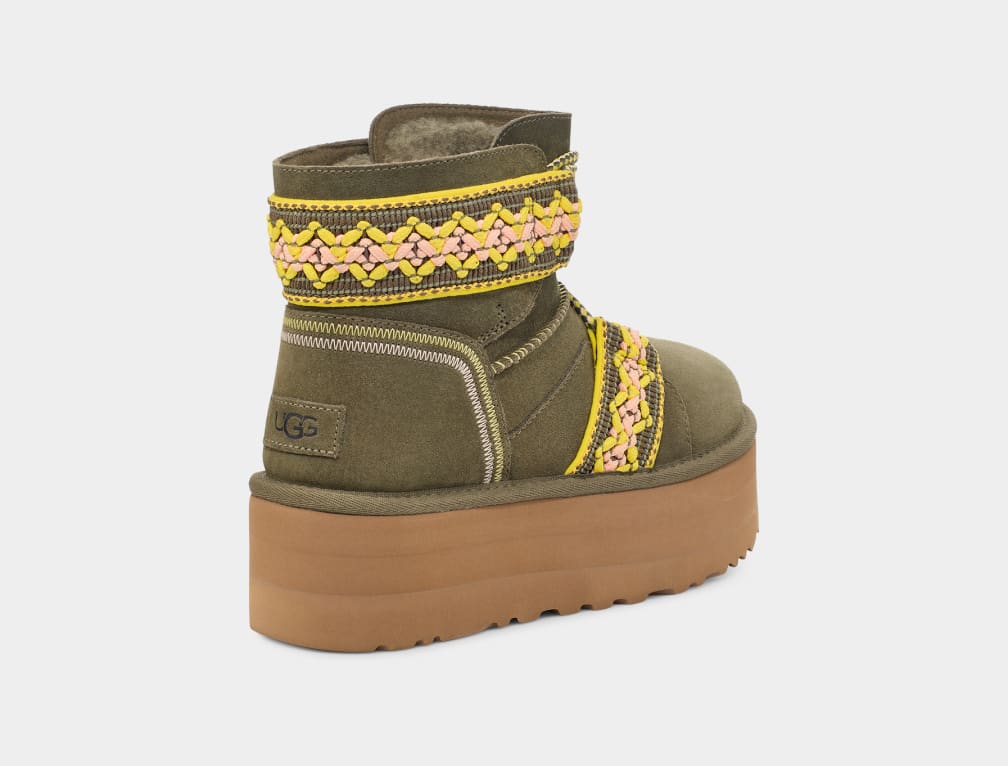 Botas Plataforma Ugg Classic Mini II Braid Mujer Verde Oliva | Argentina MAQKFIS-80