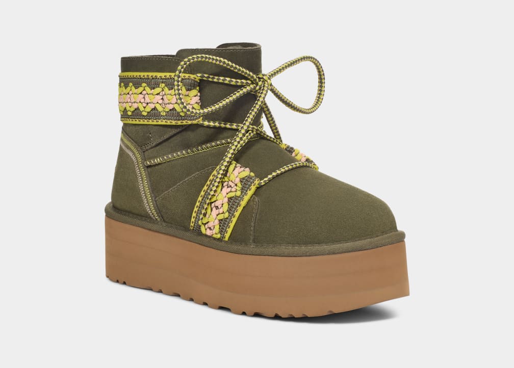 Botas Plataforma Ugg Classic Mini II Braid Mujer Verde Oliva | Argentina MAQKFIS-80