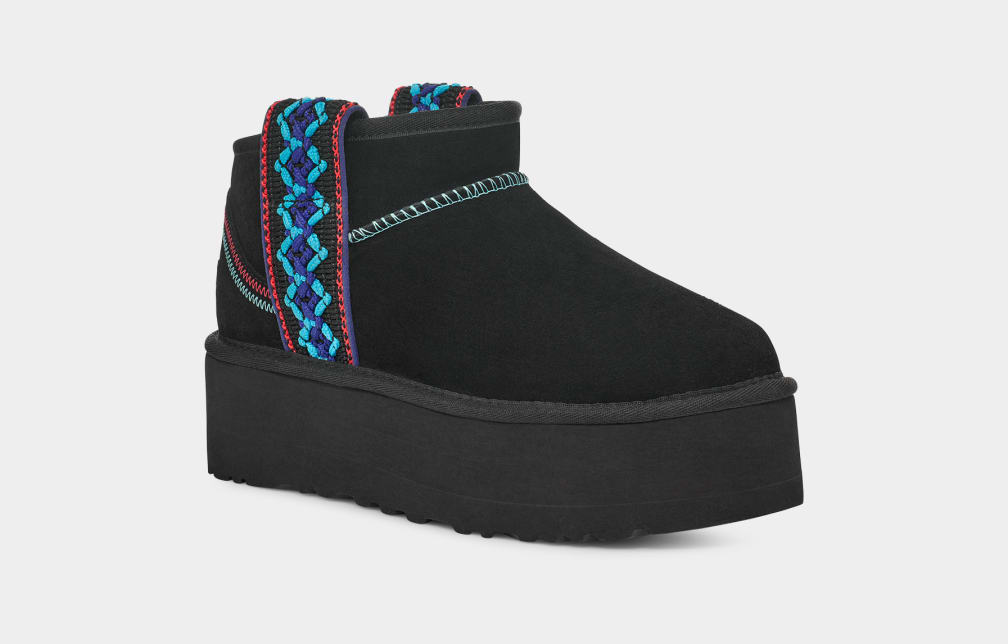 Botas Plataforma Ugg Classic Ultra Mini Braid Mujer Negras | Argentina IWPXKDM-42