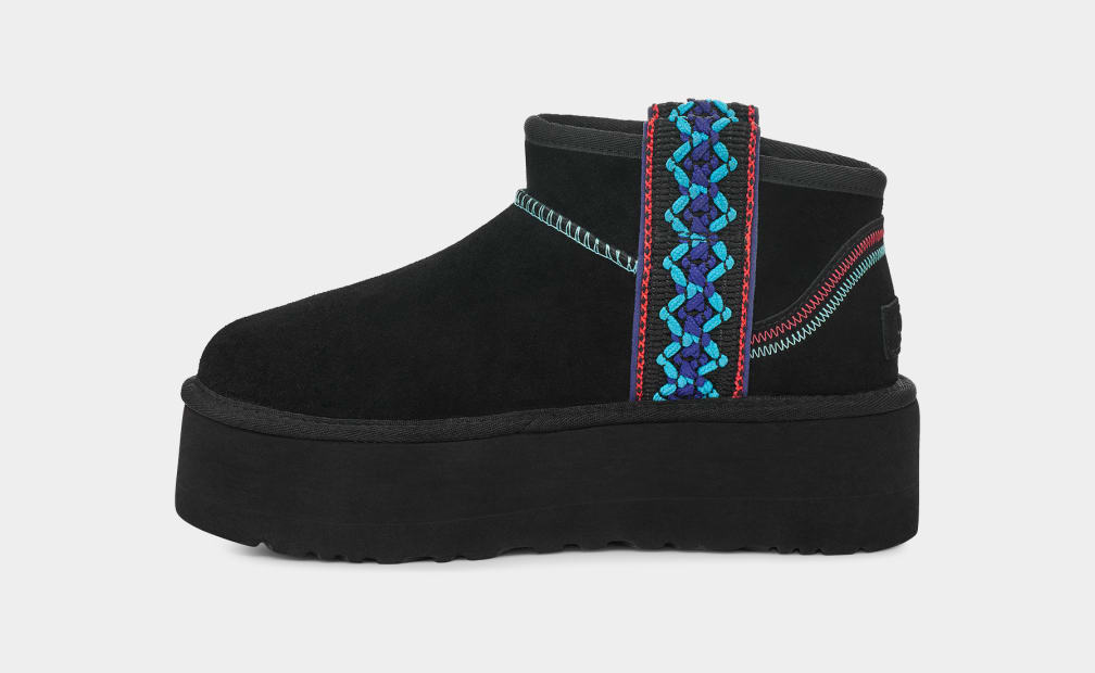 Botas Plataforma Ugg Classic Ultra Mini Braid Mujer Negras | Argentina IWPXKDM-42