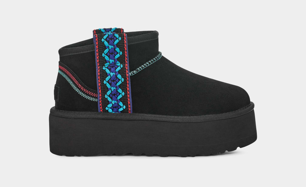 Botas Plataforma Ugg Classic Ultra Mini Braid Mujer Negras | Argentina IWPXKDM-42