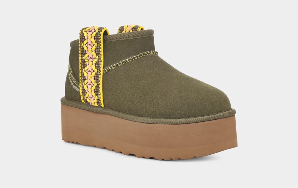 Botas Plataforma Ugg Classic Ultra Mini Braid Mujer Verde Oliva | Argentina BSEPDKT-60