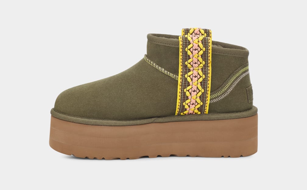 Botas Plataforma Ugg Classic Ultra Mini Braid Mujer Verde Oliva | Argentina BSEPDKT-60