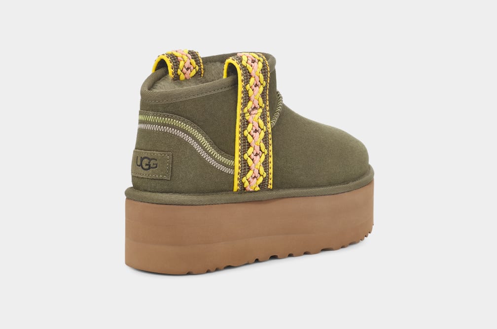 Botas Plataforma Ugg Classic Ultra Mini Braid Mujer Verde Oliva | Argentina BSEPDKT-60