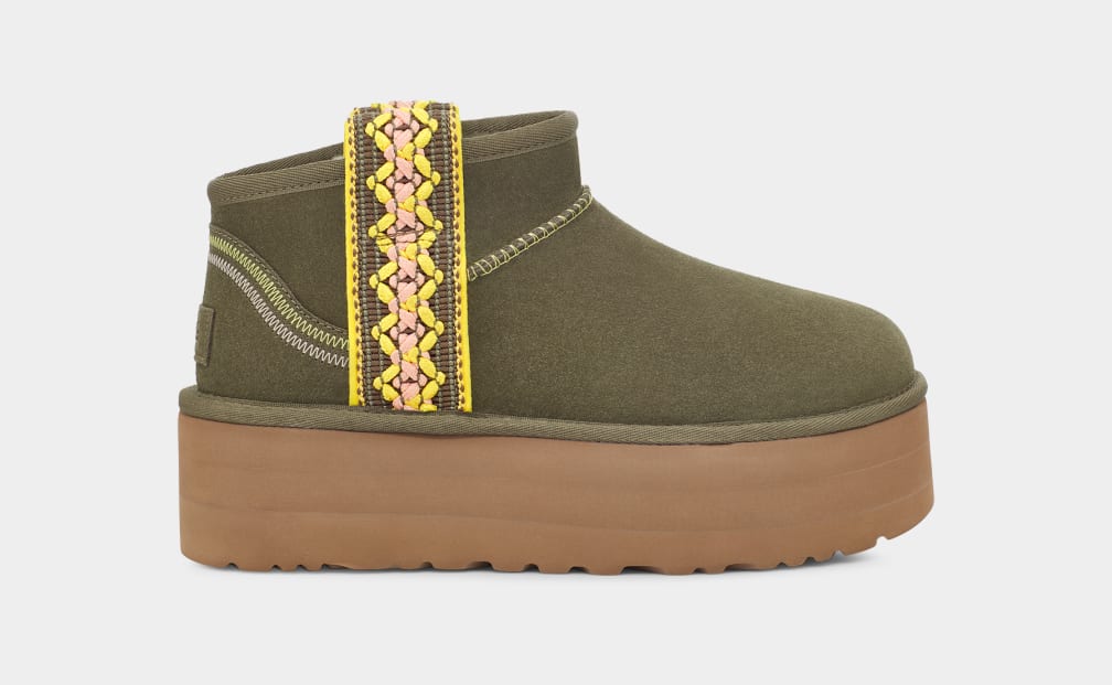 Botas Plataforma Ugg Classic Ultra Mini Braid Mujer Verde Oliva | Argentina BSEPDKT-60