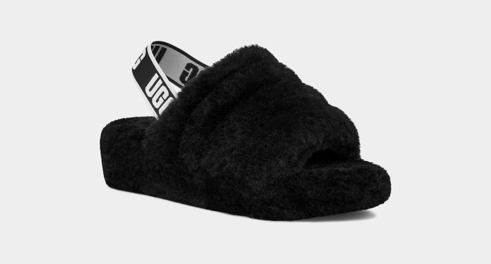 Chanclas Ugg Fluff Yeah Mujer Negras | Argentina JQCFLWB-09