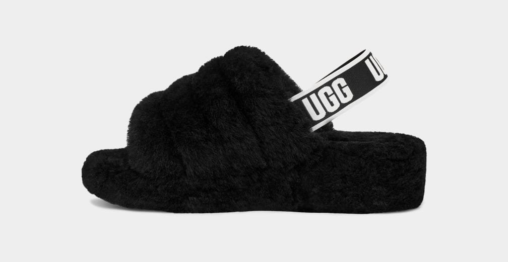 Chanclas Ugg Fluff Yeah Mujer Negras | Argentina JQCFLWB-09