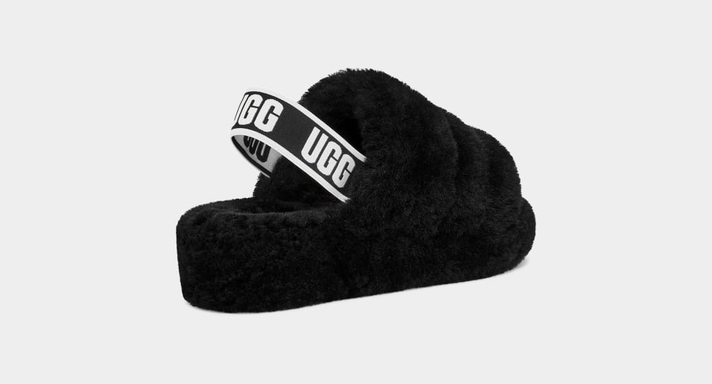 Chanclas Ugg Fluff Yeah Mujer Negras | Argentina JQCFLWB-09