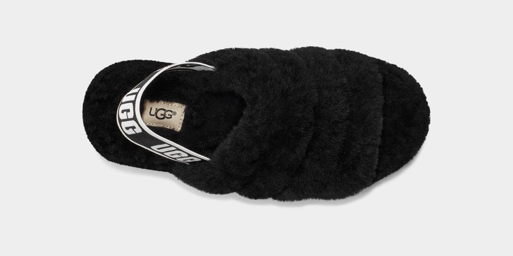 Chanclas Ugg Fluff Yeah Mujer Negras | Argentina JQCFLWB-09