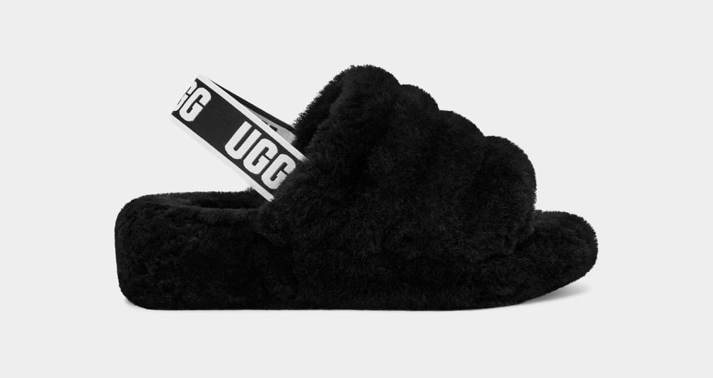 Chanclas Ugg Fluff Yeah Mujer Negras | Argentina JQCFLWB-09