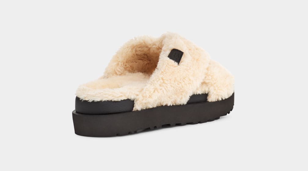 Chanclas Ugg Fuzz Sugar Cross Mujer Beige Negras | Argentina NLYKOVW-94