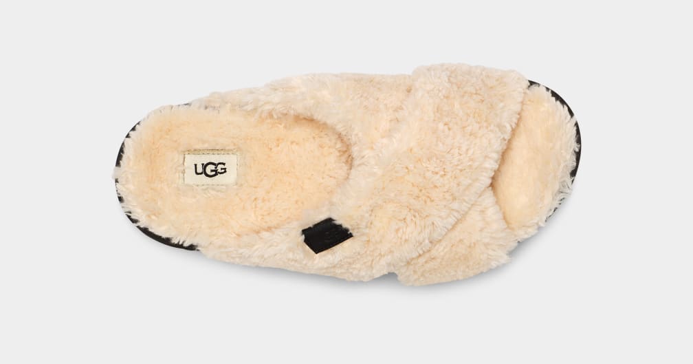 Chanclas Ugg Fuzz Sugar Cross Mujer Beige Negras | Argentina NLYKOVW-94