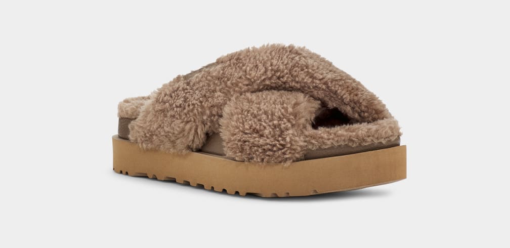 Chanclas Ugg Fuzz Sugar Cross Mujer Chocolate | Argentina PXNCQTD-34