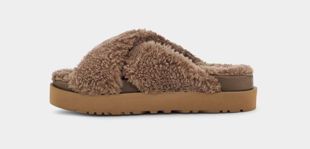 Chanclas Ugg Fuzz Sugar Cross Mujer Chocolate | Argentina PXNCQTD-34