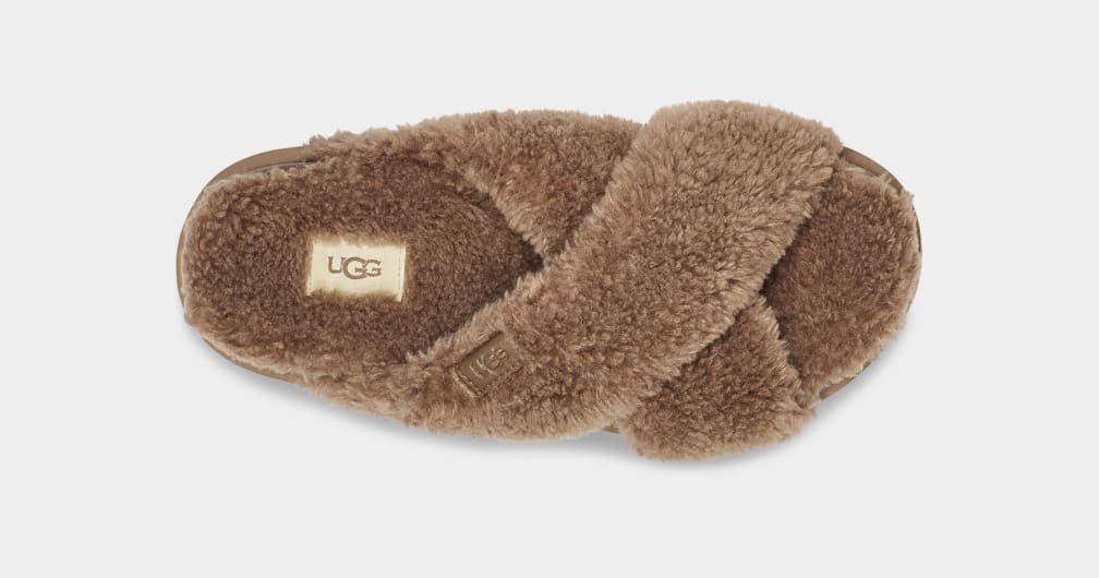 Chanclas Ugg Fuzz Sugar Cross Mujer Chocolate | Argentina PXNCQTD-34