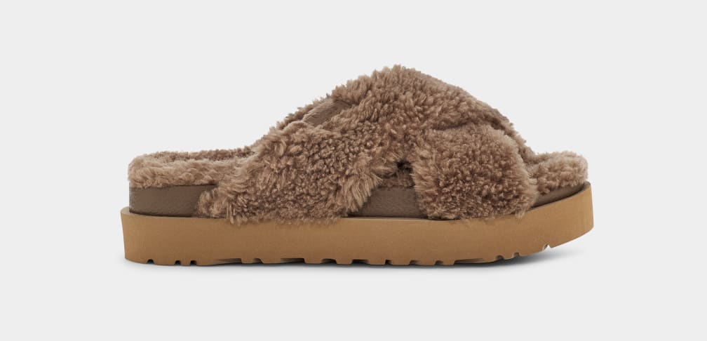 Chanclas Ugg Fuzz Sugar Cross Mujer Chocolate | Argentina PXNCQTD-34