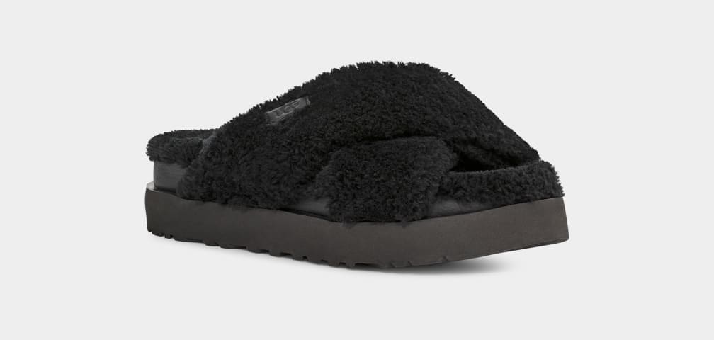 Chanclas Ugg Fuzz Sugar Cross Mujer Negras | Argentina GDOITCX-80