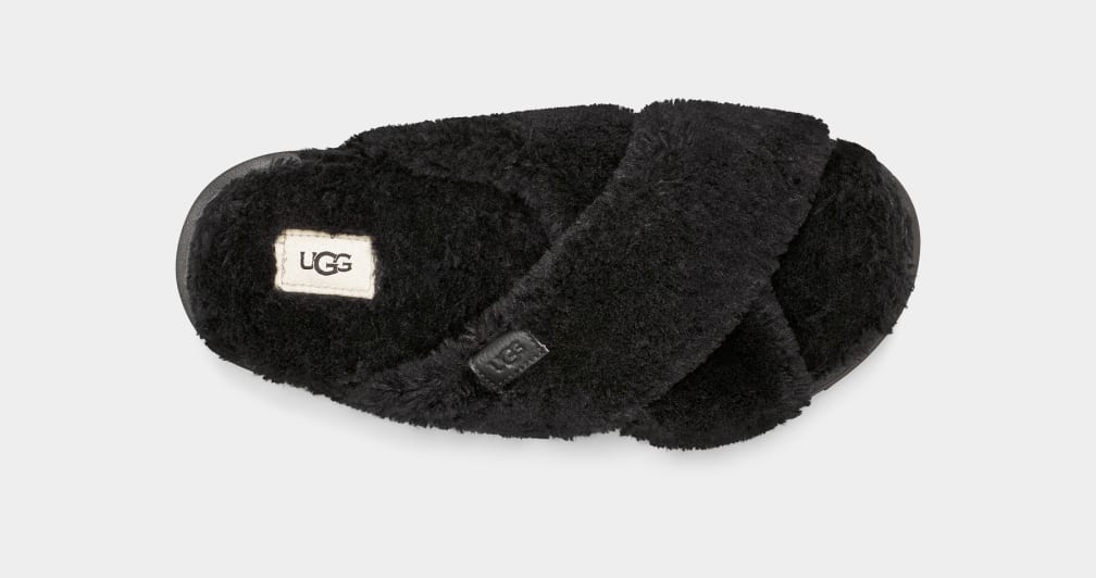 Chanclas Ugg Fuzz Sugar Cross Mujer Negras | Argentina GDOITCX-80