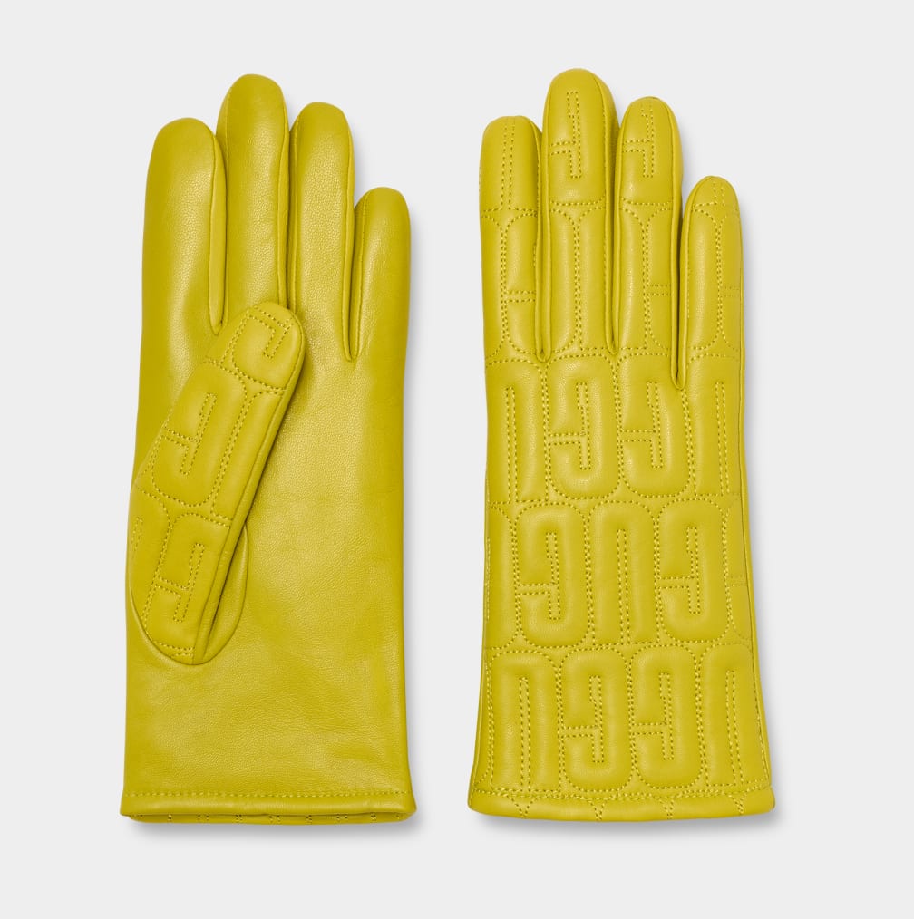 Guantes Ugg Leather Quilted Logo Mujer Amarillo | Argentina HQLDZVR-10