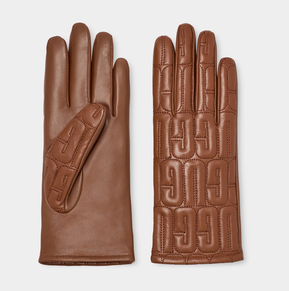 Guantes Ugg Leather Quilted Logo Mujer Marrones | Argentina HXEMPBL-12