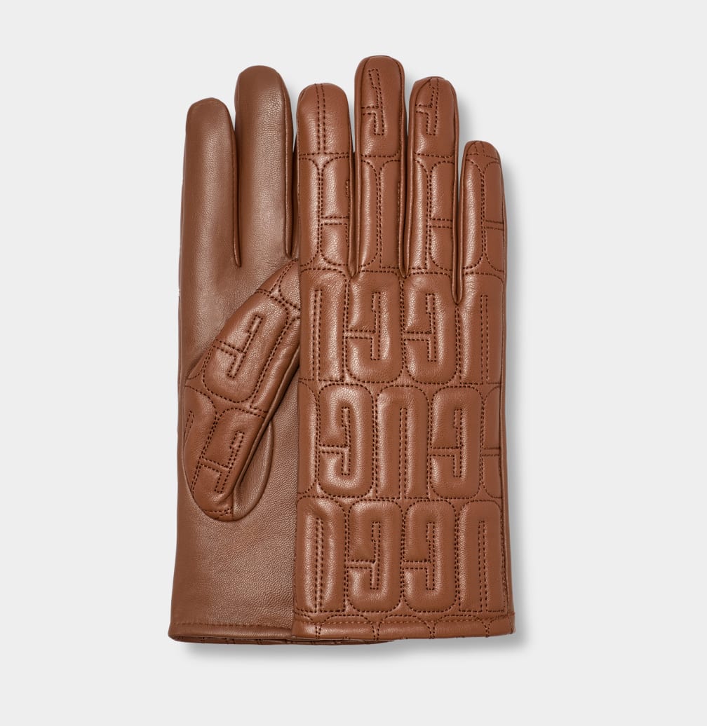 Guantes Ugg Leather Quilted Logo Mujer Marrones | Argentina HXEMPBL-12