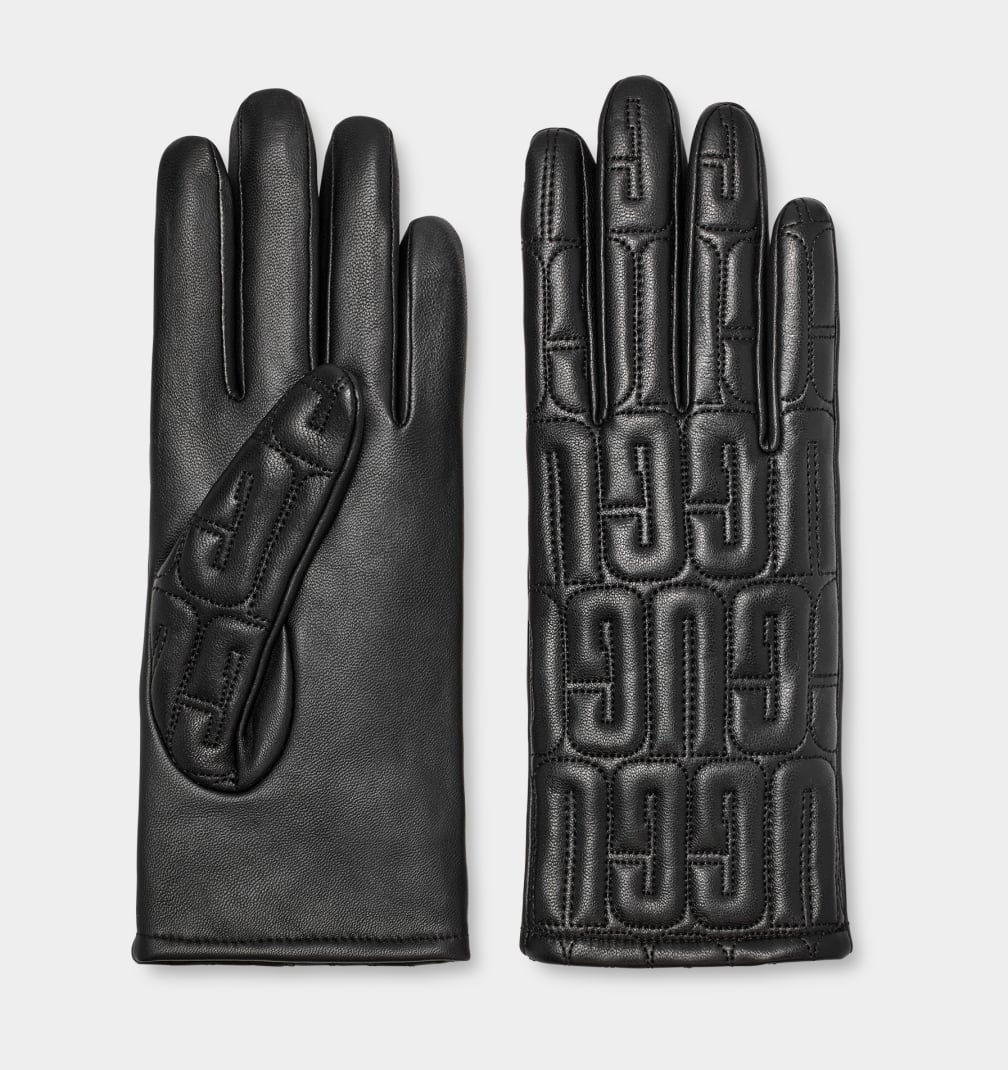 Guantes Ugg Leather Quilted Logo Mujer Negras | Argentina HCMGDNS-26