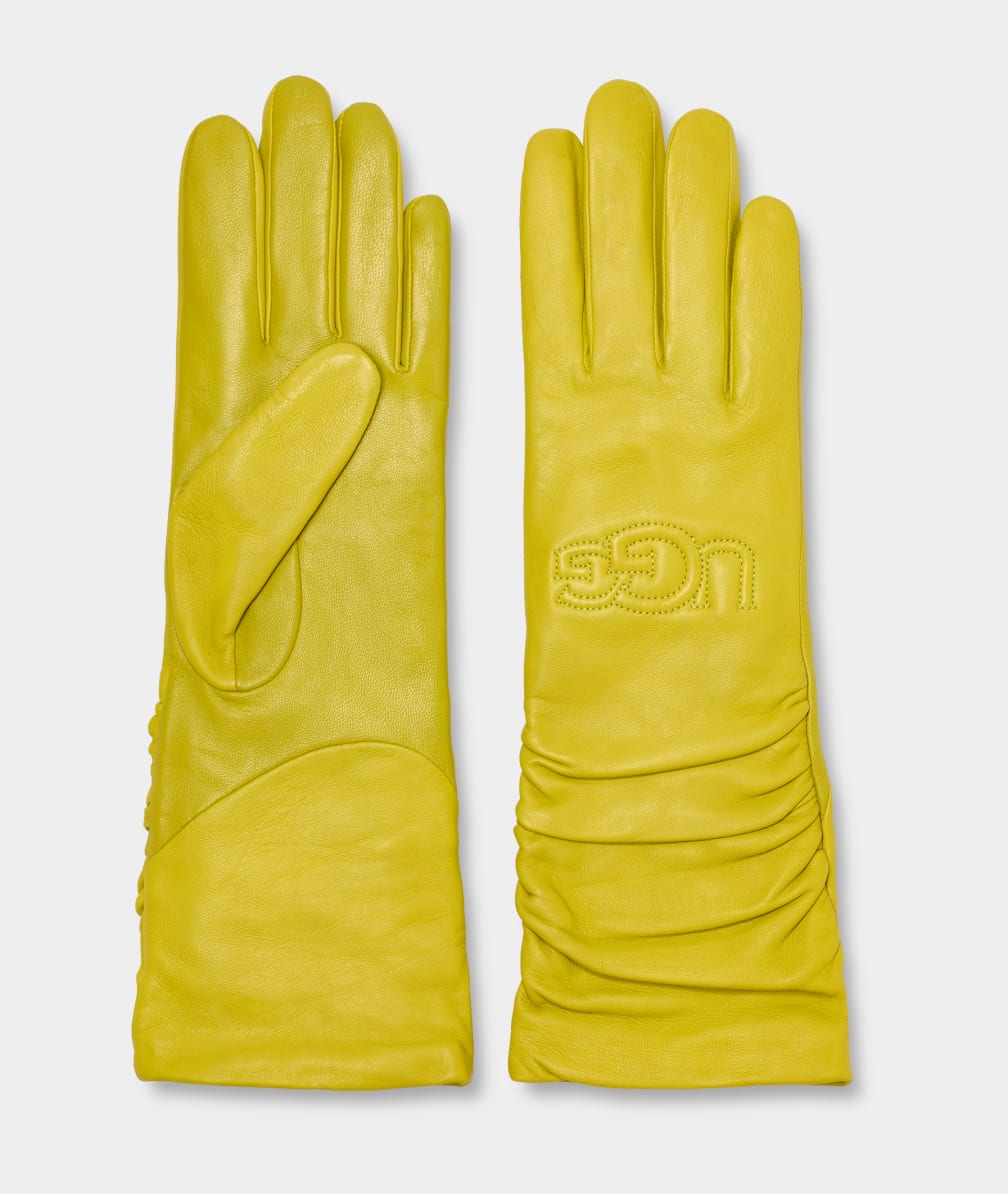 Guantes Ugg Leather Scrunched Logo Mujer Amarillo | Argentina CZJMFXP-76