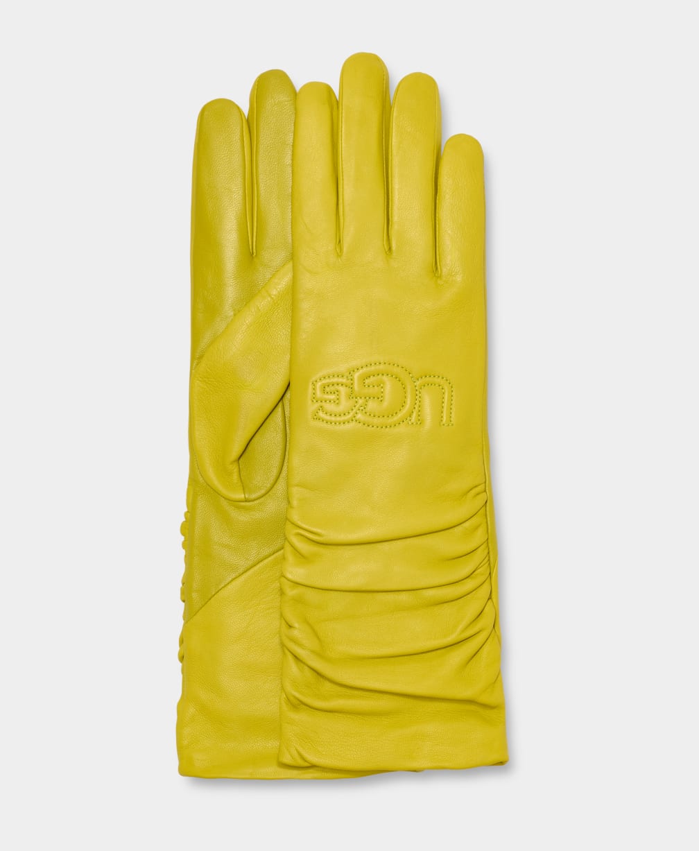 Guantes Ugg Leather Scrunched Logo Mujer Amarillo | Argentina CZJMFXP-76