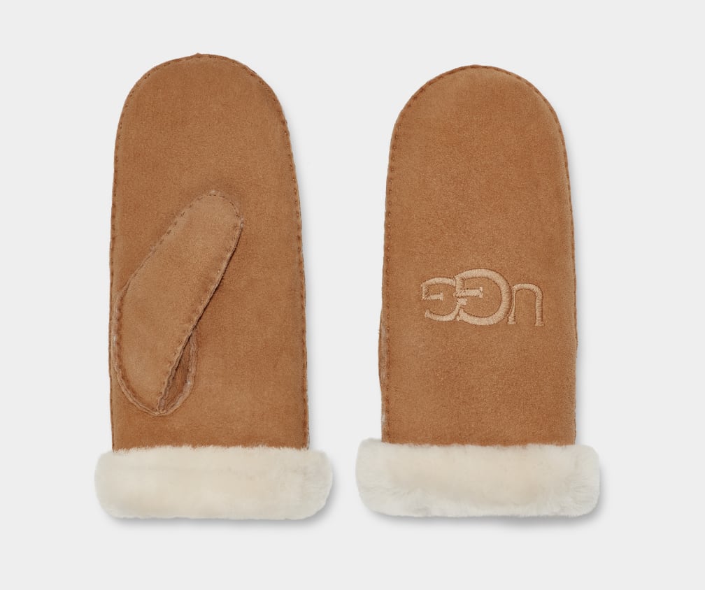 Guantes Ugg Shearling Embroider Mitten Mujer Marrones | Argentina JMIBXEL-69