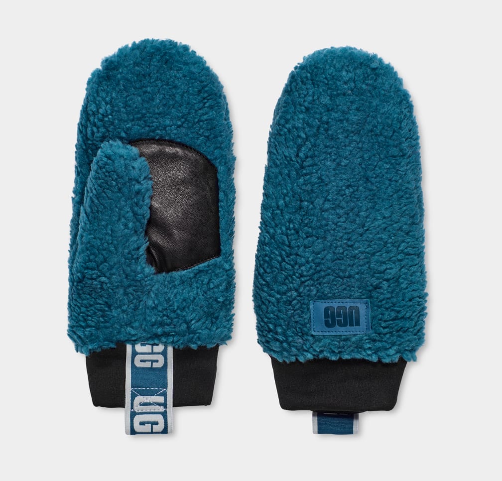 Guantes Ugg Sherpa Mitten W Logo Tape Mujer Azules | Argentina ASKFLRM-74