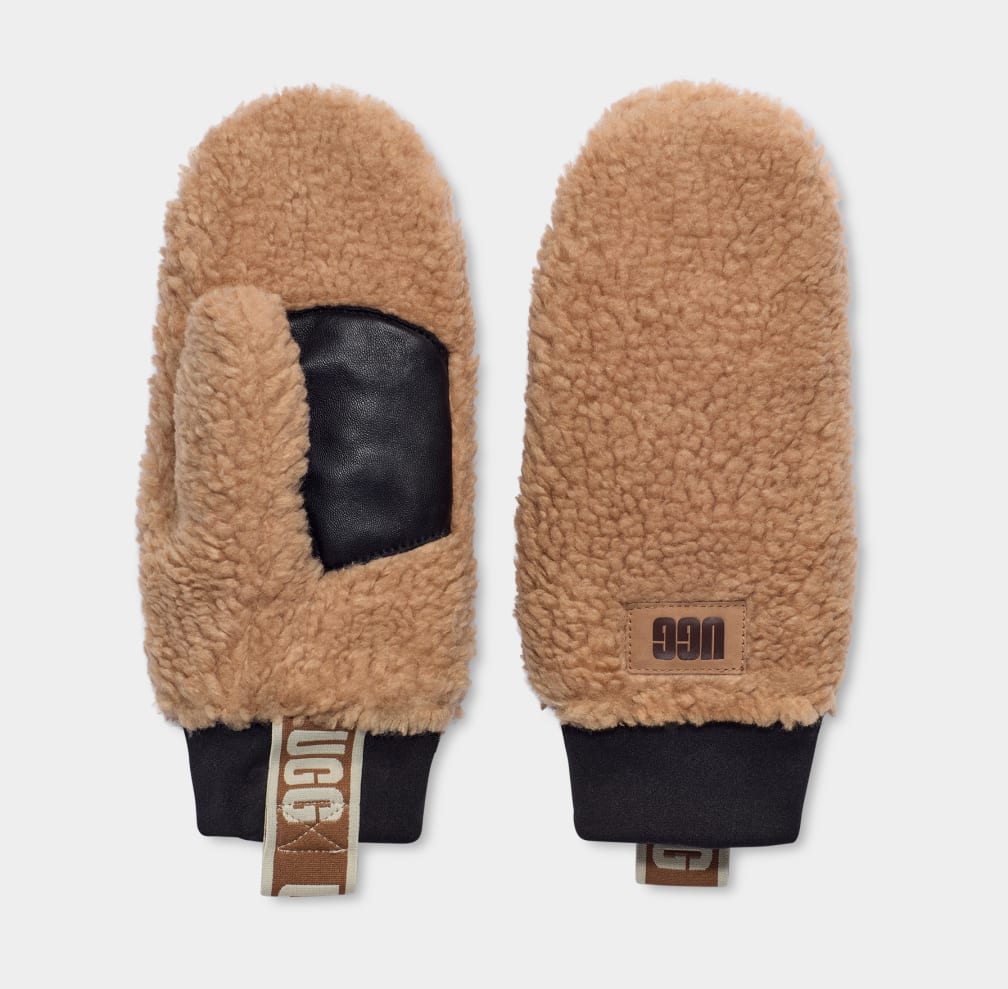 Guantes Ugg Sherpa Mitten W Logo Tape Mujer Chocolate | Argentina RPUCNYK-14