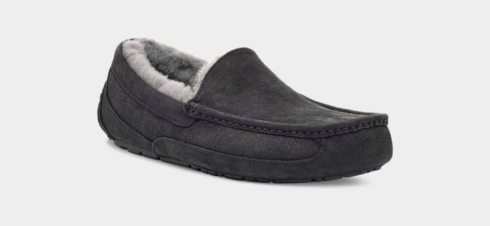 Pantuflas Ugg Ascot Matte Leather Hombre Negras | Argentina HLTGAKD-09