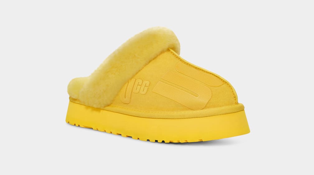 Pantuflas Ugg Disquette Scatter Graphic Mujer Amarillo | Argentina GTRCFAH-18