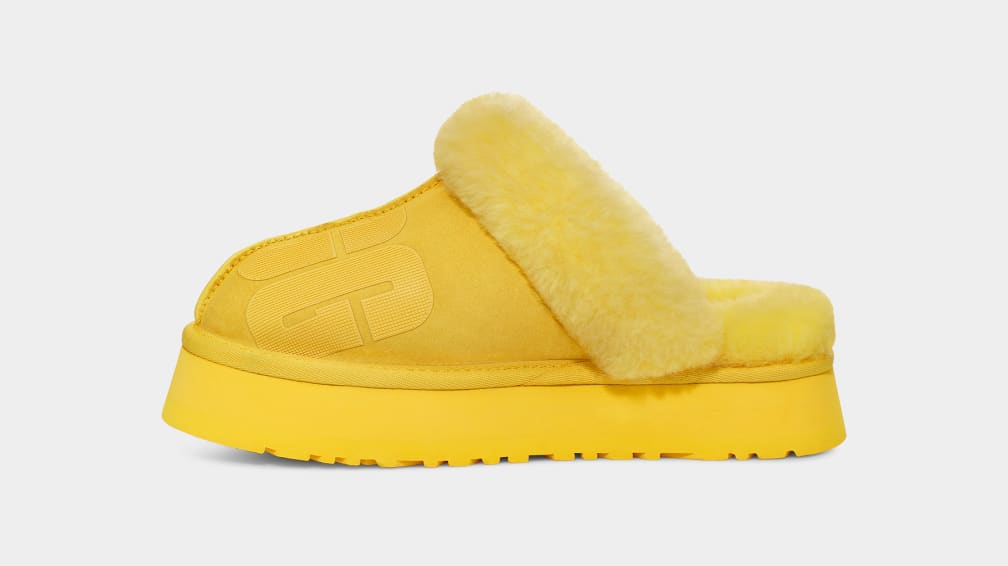 Pantuflas Ugg Disquette Scatter Graphic Mujer Amarillo | Argentina GTRCFAH-18