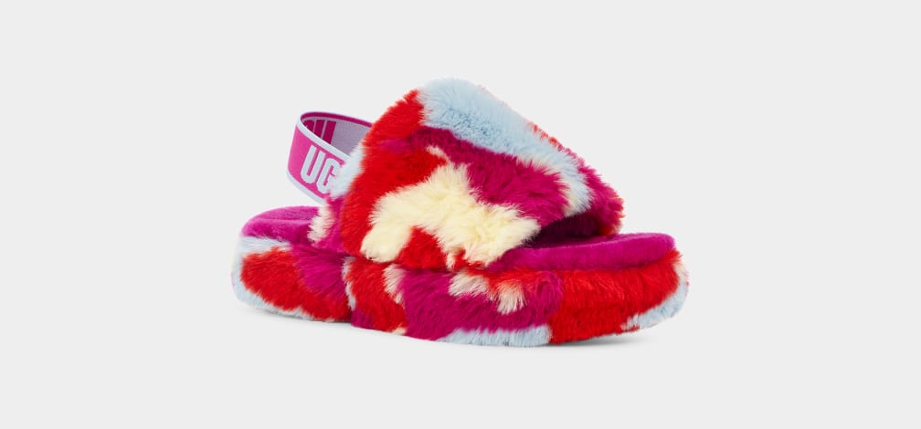 Pantuflas Ugg Fluff Yeah Camopop Niños Rojas | Argentina XYBDHIQ-26