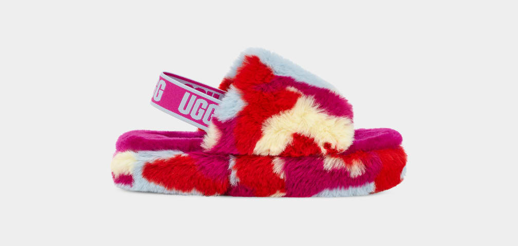 Pantuflas Ugg Fluff Yeah Camopop Niños Rojas | Argentina XYBDHIQ-26