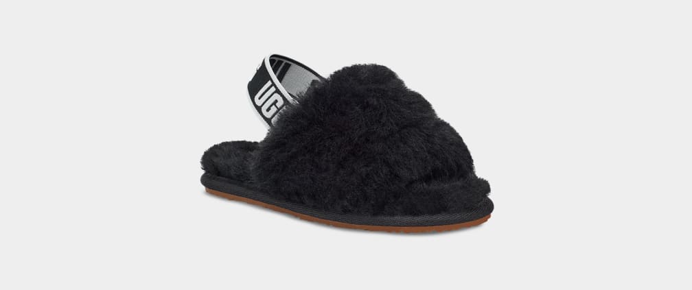 Pantuflas Ugg Fluff Yeah Niños Negras | Argentina XOLRCUV-32