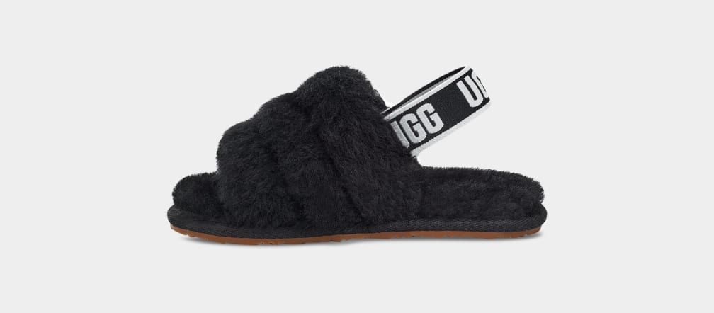 Pantuflas Ugg Fluff Yeah Niños Negras | Argentina XOLRCUV-32