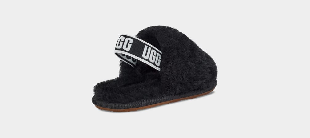 Pantuflas Ugg Fluff Yeah Niños Negras | Argentina XOLRCUV-32