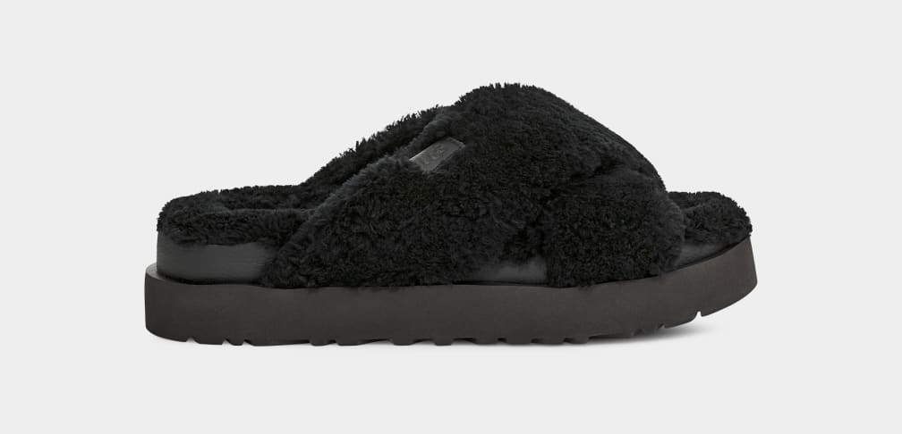 Pantuflas Ugg Fuzz Sugar Cross Mujer Negras | Argentina ERAMNXD-15